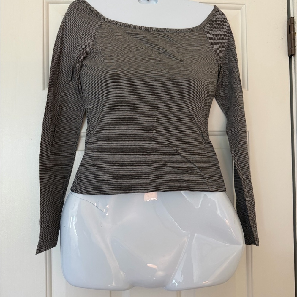 Sisley XS Off Shoulder Striped Crop Top Made in Italy Cotton Stretch